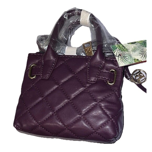 Badgley Mischka Diamond Quilted Mini Tote Crossbody Bag Purple Gold Hardware - Picture 3 of 7